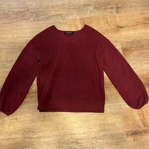 MEROKEETY Burgundy Ribbed Knit Balloon Sleeve Sweater Dark Academia Small